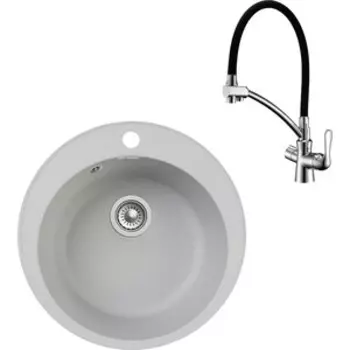 Кухонная мойка и смеситель GranFest Quarz GF-Z08, Lemark Comfort LM3070C с сифоном, серая