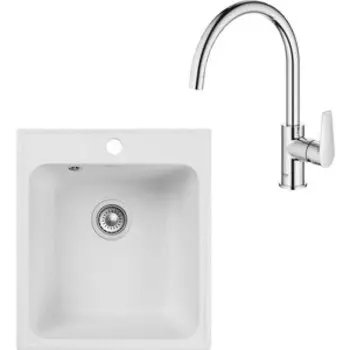 Кухонная мойка и смеситель GranFest Quarz GF-Z17, Grohe BauEdge 31367001 с сифоном, белая