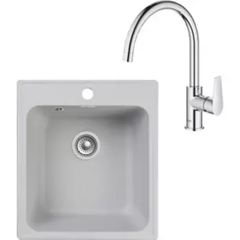 Кухонная мойка и смеситель GranFest Quarz GF-Z17, Grohe BauEdge 31367001 с сифоном, серая