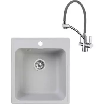 Кухонная мойка и смеситель GranFest Quarz GF-Z17, Lemark Comfort LM3071C-Gray с сифоном, серая