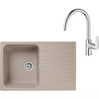 Кухонная мойка и смеситель GranFest Quarz GF-Z78, Grohe BauEdge 31367001 с сифоном, песочная