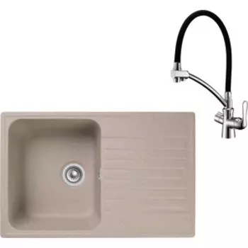 Кухонная мойка и смеситель GranFest Quarz GF-Z78, Lemark Comfort LM3070C с сифоном, песочная
