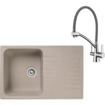 Кухонная мойка и смеситель GranFest Quarz GF-Z78, Lemark Comfort LM3071C-Gray с сифоном, песочная