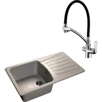 Кухонная мойка и смеситель GranFest Standart GF-S850L, Lemark Comfort LM3070C серый