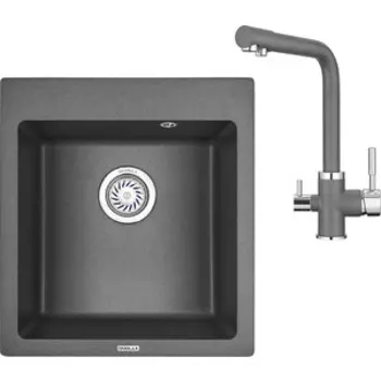 Кухонная мойка и смеситель Granula GR-4651, GR-2015 графит