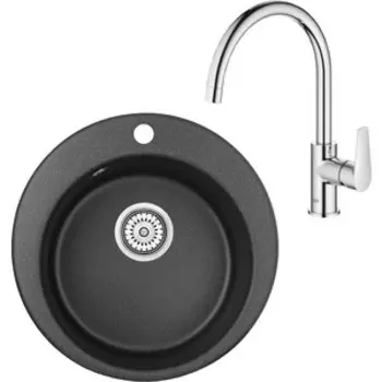 Кухонная мойка и смеситель Granula GR-4801 черная, Grohe BauEdge 31367001
