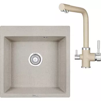 Кухонная мойка и смеситель Granula GR-5102, GR-2015 пирит