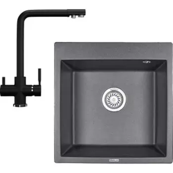 Кухонная мойка и смеситель Granula GR-5102 шварц + U-016-308
