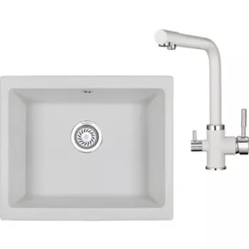 Кухонная мойка и смеситель Granula GR-5551, GR-2015 арктик