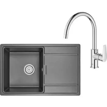 Кухонная мойка и смеситель Granula GR-7804 черная, Grohe BauEdge 31367001