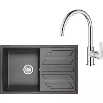 Кухонная мойка и смеситель Granula GR-8002 черная, Grohe BauEdge 31367001