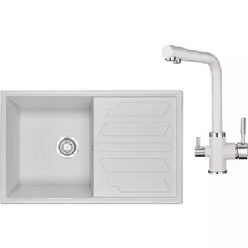 Кухонная мойка и смеситель Granula GR-8002, GR-2015 арктик
