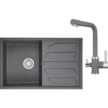 Кухонная мойка и смеситель Granula GR-8002, GR-2015 графит