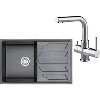 Кухонная мойка и смеситель Granula GR-8002 шварц, Lemark Comfort LM3061C