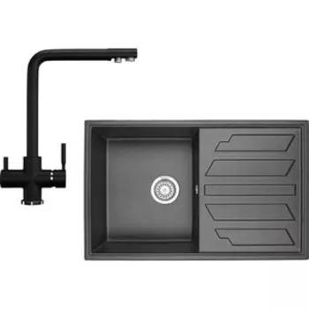 Кухонная мойка и смеситель Granula GR-8002, Ulrgan U-016-308 черный