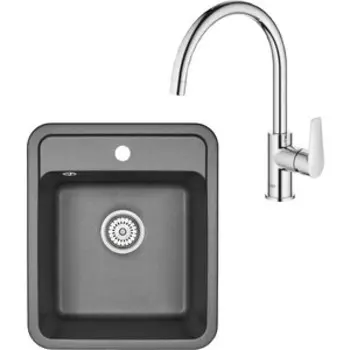 Кухонная мойка и смеситель Granula ST-4202 черная, Grohe BauEdge 31367001