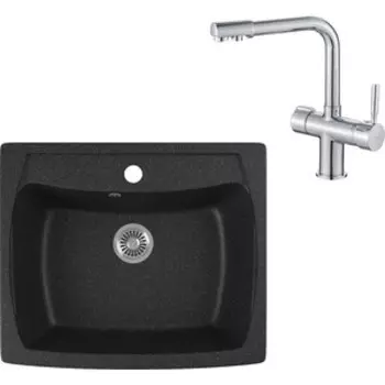 Кухонная мойка и смеситель GreenStone GRS-03-308 Haiba HB70088 с сифоном, черная