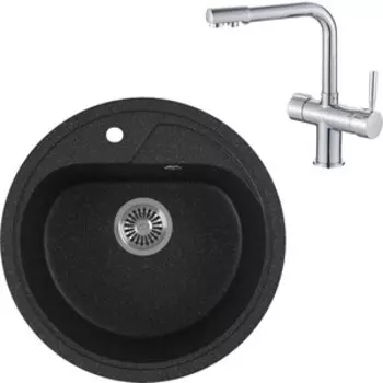 Кухонная мойка и смеситель GreenStone GRS-04-308 Haiba HB70088 с сифоном, черная