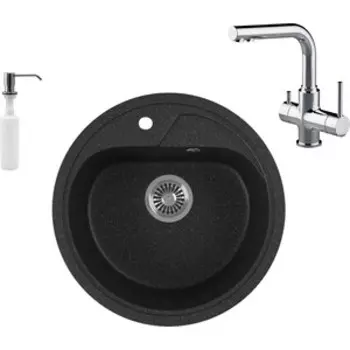 Кухонная мойка и смеситель GreenStone GRS-04-308 Lemark Comfort LM3061C с сифоном и дозатором, черная