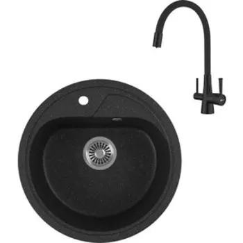 Кухонная мойка и смеситель GreenStone GRS-04-308 Lemark Comfort LM3075BL с сифоном, черная