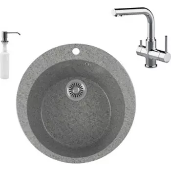 Кухонная мойка и смеситель GreenStone GRS-05-309 Lemark Comfort LM3061C с сифоном и дозатором, темно-серая
