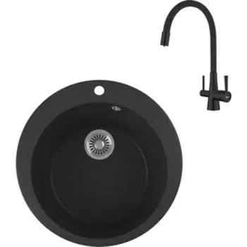 Кухонная мойка и смеситель GreenStone GRS-05-343 Lemark Comfort LM3075BL с сифоном, антрацит