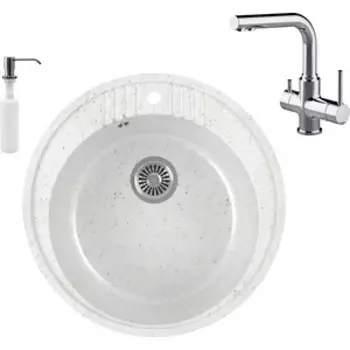 Кухонная мойка и смеситель GreenStone GRS-05s-331 Lemark Comfort LM3061C с сифоном и дозатором, белая