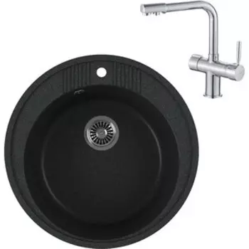 Кухонная мойка и смеситель GreenStone GRS-05s-343 Haiba HB70088 с сифоном, антрацит