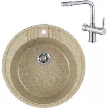 Кухонная мойка и смеситель GreenStone GRS-05s-302 Haiba HB70088 с сифоном, песочный