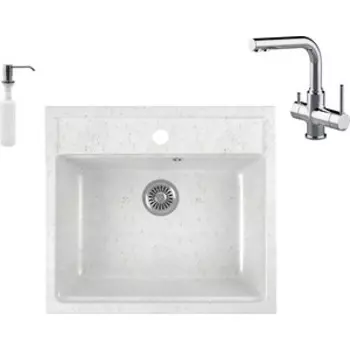 Кухонная мойка и смеситель GreenStone GRS-06-331 Lemark Comfort LM3061C с сифоном и дозатором, белая