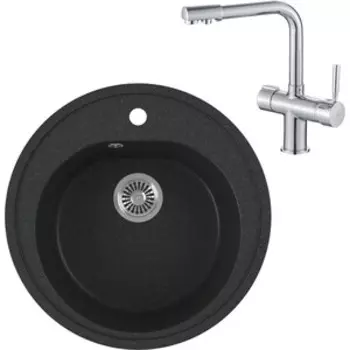 Кухонная мойка и смеситель GreenStone GRS-08-343 Haiba HB70088 с сифоном, антрацит