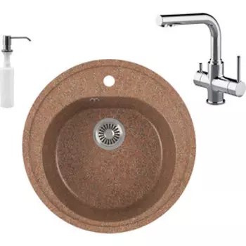 Кухонная мойка и смеситель GreenStone GRS-08-307 Lemark Comfort LM3061C с сифоном и дозатором, терракот