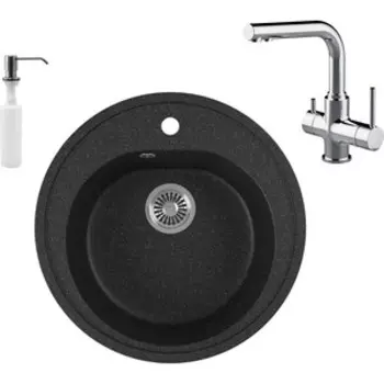 Кухонная мойка и смеситель GreenStone GRS-08-308 Lemark Comfort LM3061C с сифоном и дозатором, черная