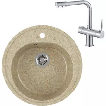 Кухонная мойка и смеситель GreenStone GRS-08-302 Haiba HB70088 с сифоном, песочная