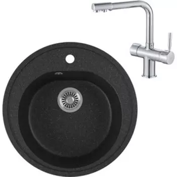 Кухонная мойка и смеситель GreenStone GRS-08-308 Haiba HB70088 с сифоном, черная