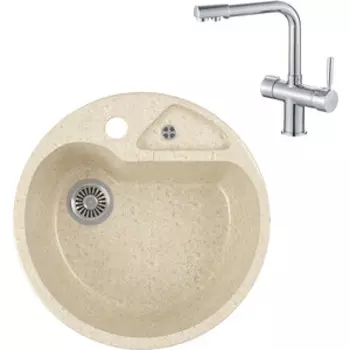 Кухонная мойка и смеситель GreenStone GRS-08K-328 Haiba HB70088 с сифоном, бежевая