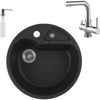 Кухонная мойка и смеситель GreenStone GRS-08K-308 Lemark Comfort LM3061C с сифоном и дозатором, черная
