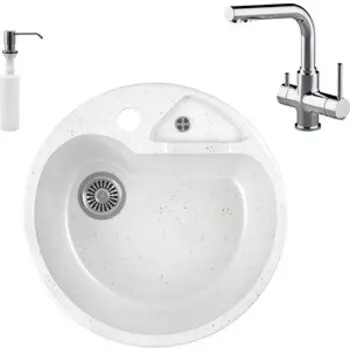 Кухонная мойка и смеситель GreenStone GRS-08K-331 Lemark Comfort LM3061C с сифоном и дозатором, белая