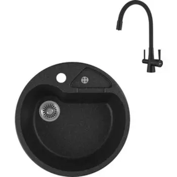 Кухонная мойка и смеситель GreenStone GRS-08K-308 Lemark Comfort LM3075BL с сифоном, черная