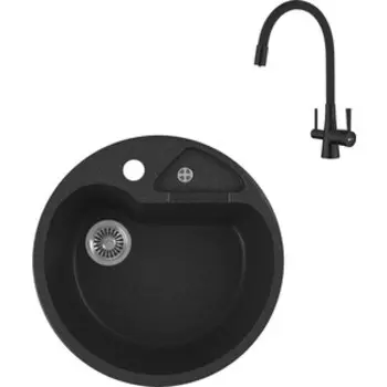 Кухонная мойка и смеситель GreenStone GRS-08K-343 Lemark Comfort LM3075BL с сифоном, антрацит