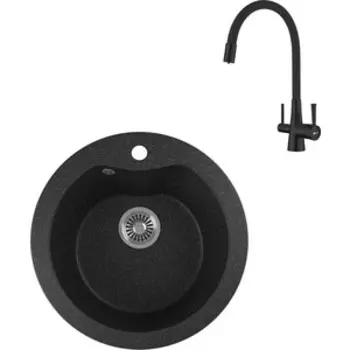 Кухонная мойка и смеситель GreenStone GRS-08S-308 Lemark Comfort LM3075BL с сифоном, черная
