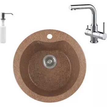 Кухонная мойка и смеситель GreenStone GRS-08S-307 Lemark Comfort LM3061C с сифоном и дозатором, терракот