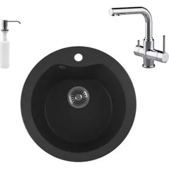 Кухонная мойка и смеситель GreenStone GRS-08S-343 Lemark Comfort LM3061C с сифоном и дозатором, антрацит