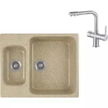 Кухонная мойка и смеситель GreenStone GRS-09-302 Haiba HB70088 с сифоном, песочный