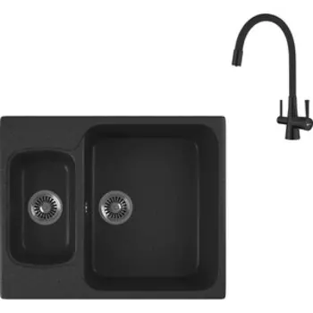 Кухонная мойка и смеситель GreenStone GRS-09-343 Lemark Comfort LM3075BL с сифоном, антрацит