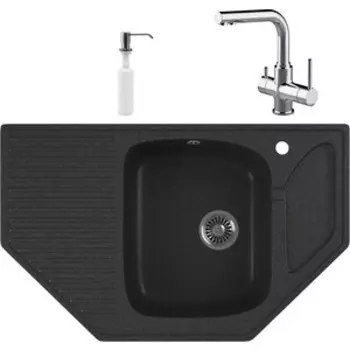 Кухонная мойка и смеситель GreenStone GRS-10-343 Lemark Comfort LM3061C с сифоном и дозатором, антрацит