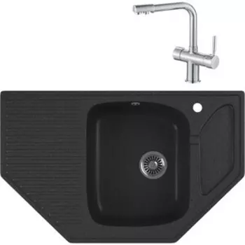 Кухонная мойка и смеситель GreenStone GRS-10-343 Haiba HB70088 с сифоном, антрацит