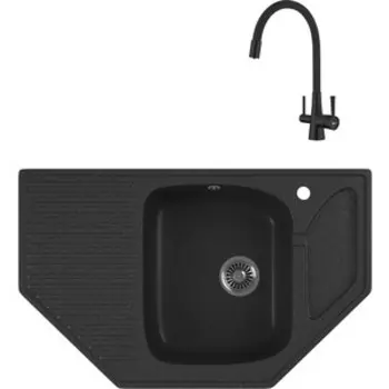 Кухонная мойка и смеситель GreenStone GRS-10-343 Lemark Comfort LM3075BL с сифоном, антрацит