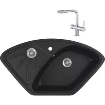 Кухонная мойка и смеситель GreenStone GRS-10E-308 Haiba HB70088 с сифоном, черная