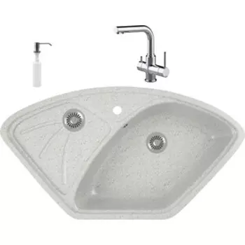 Кухонная мойка и смеситель GreenStone GRS-10E-310 Lemark Comfort LM3061C с сифоном и дозатором, серая